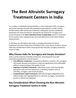 The Best Altruistic Surrogacy Treatment Centers in India