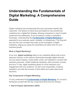Understanding the Fundamentals of Digital Marketing: A Comprehensive Guide