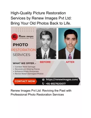 High-Quality Picture Restoration Services by Renew Images Pvt Ltd: Bring Your Ol
