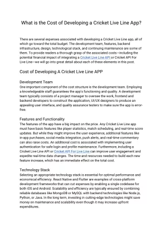What is the Cost of Developing a Cricket Live Line App
