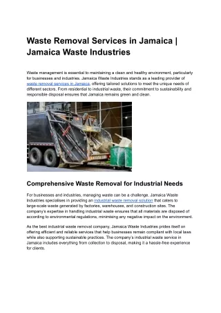 WasteRemoval  Service in Jamaica