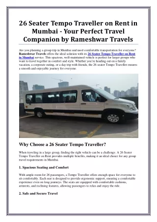 26 Seater Tempo Traveller on Rent in Mumbai for Comfortable Group Travel
