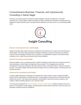 Comprehensive Business, Financial, and Cybersecurity Consulting in Ashok Nagar