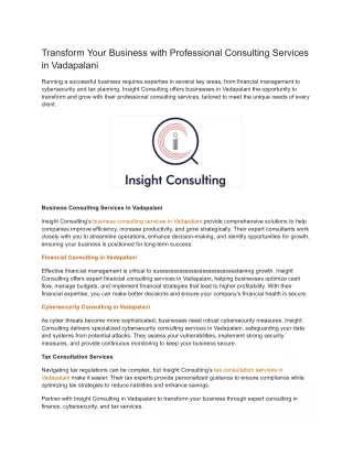 Transform Your Business with Professional Consulting Services in Vadapalani
