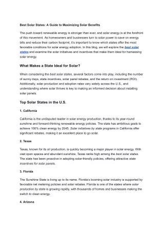 Best Solar States_ A Guide to Maximizing Solar Benefits
