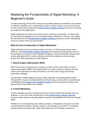 Mastering the Fundamentals of Digital Marketing: A Beginner's Guide