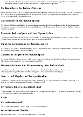 Die faszinierende Welt des Jackpot-Spielens: Das Wichtigste auf einen Blick
