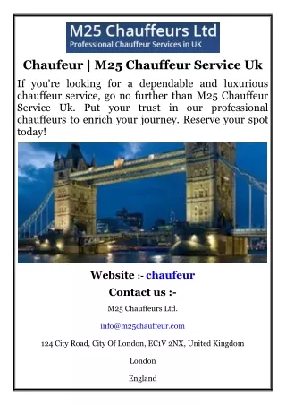 Chaufeur  M25 Chauffeur Service Uk