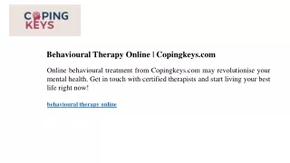 Behavioural Therapy Online  Copingkeys.com
