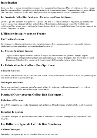 Les Secrets du Coffret Bois Spiritueux : Un Voyage au Coeur des Saveurs