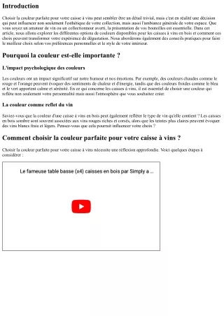Comment choisir la couleur parfaite pour votre caisse à vins ?
