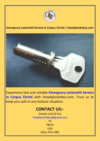 Emergency Locksmith Service In Corpus Christi  Howdylocknkey.com