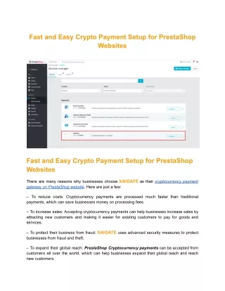 Fast and Easy Crypto Payment Setup for PrestaShop Websites