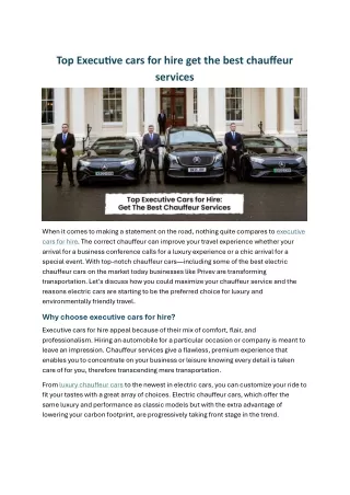 Top Executive cars for hire get the best chauffeur services