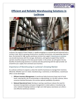 Efficient and Reliable Warehousing Solutions in Lucknow