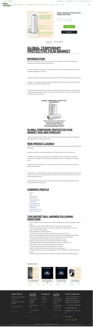 Temporary Protective Film Market reports
