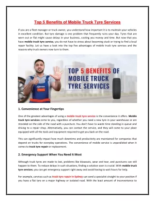 Top 5 Benefits of Mobile Truck Tyre Services