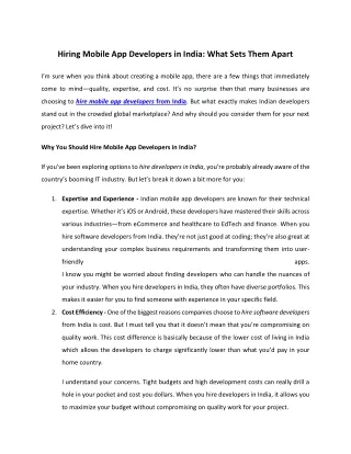 Hiring Mobile App Developers in India - What Sets Them Apart