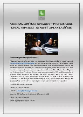 Criminal Lawyers Adelaide – Professional Legal Representation by Liptak Lawyers