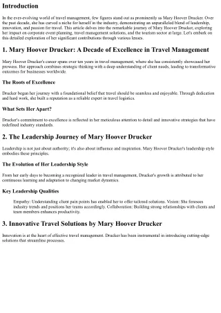 Leading with Passion and Precision: The Mary Hoover Drucker Approach