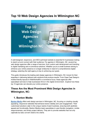 Top 10 Web Design Agencies In Wilmington NC