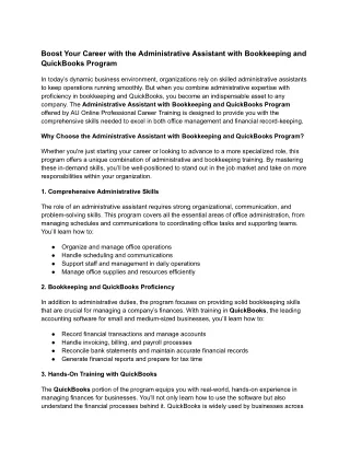 Boost Your Career with the Administrative Assistant with Bookkeeping and QuickBooks Program