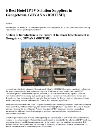 6 Best Hotel IPTV Solution Suppliers in Georgetown, GUYANA (BRITISH)