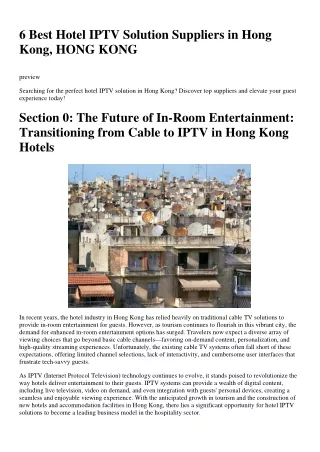 6 Best Hotel IPTV Solution Suppliers in Hong Kong, HONG KONG