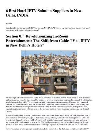 6 Best Hotel IPTV Solution Suppliers in New Delhi, INDIA