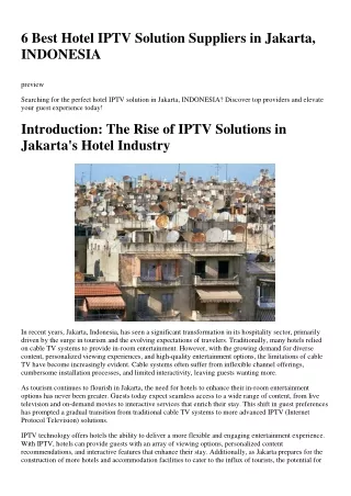 6 Best Hotel IPTV Solution Suppliers in Jakarta, INDONESIA