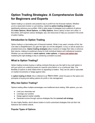 Option Trading Strategies: A Comprehensive Guide for Beginners and Experts