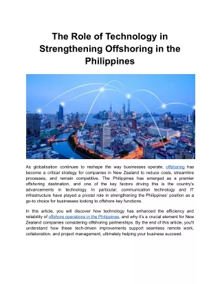 The Role of Technology in Strengthening Offshoring in the Philippines