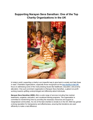 Supporting Narayan Seva Sansthan One of the Top Charity Organizations in the UK