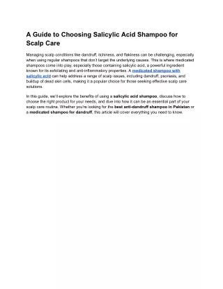 A Guide to Choosing Salicylic Acid Shampoo for Scalp Care