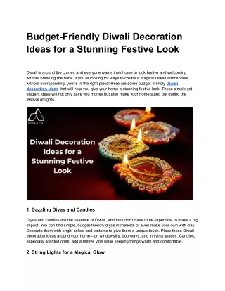 Budget-Friendly Diwali Decoration Ideas for a Stunning Festive Look