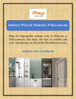 Sanitary Ware In Malaysia  Felice.com.my