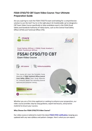 FSSAI CFSOTO CBT Exam Video Course Your Ultimate Preparation Guide