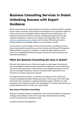 Business Consulting Services in Dubai: Unlocking Success with Expert Guidance