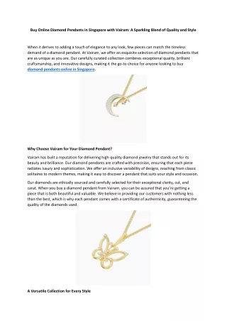 Buy Online Diamond Pendants in Singapore with Vairam A Sparkling Blend of Quality and Style