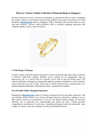 Discover Vairam's Online Collection of Diamond Rings in Singapore