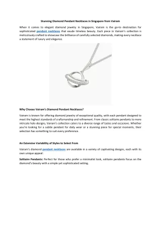 Stunning Diamond Pendant Necklaces in Singapore from Vairam
