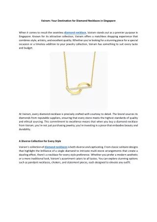Vairam Your Destination for Diamond Necklaces in Singapore