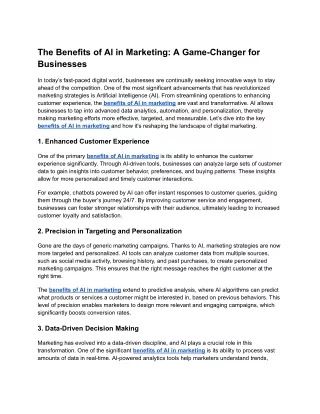 The Benefits of AI in Marketing: A Game-Changer for Businesses