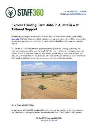 Explore Exciting Farm Jobs in Australia with Tailored Support