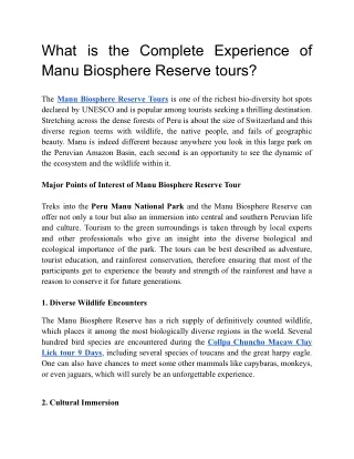 What is the Complete Experience of Manu Biosphere Reserve tours_