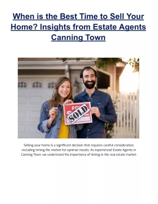 When is the Best Time to Sell Your Home_ Insights from Estate Agents Canning Town