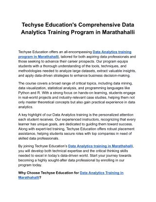 Data Analytics Training Program in Marathahalli
