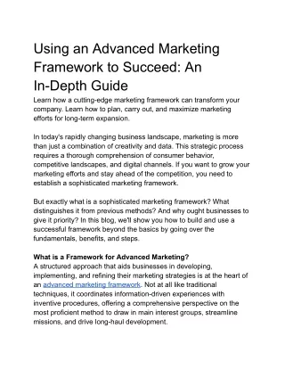 Using an Advanced Marketing Framework to Succeed: An In-Depth Guide