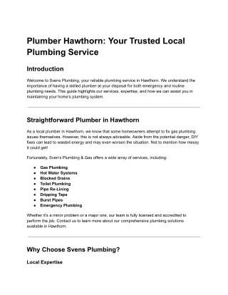 Plumber Hawthorn_ Your Trusted Local Plumbing Service