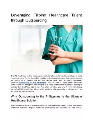 Leveraging Filipino Healthcare Talent through Outsourcing